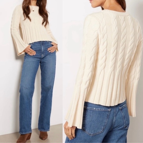 NWT Evereve McKinnon Bell Sleeve Pullover Sweater beige - Picture 1 of 8